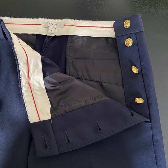 J Crew Sailor Dress Pants Women 2 Navy Trouser Gold Crest Button Nautical Preppy - Picture 9 of 16